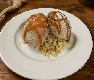 Baked dessert with caramel sauce